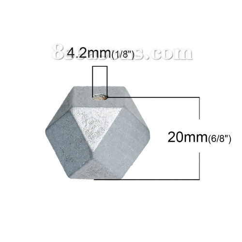 Picture of Hinoki Wood Spacer Beads Polygon Silver-gray Faceted About 20mm x 20mm, Hole: Approx 4.2mm, 20 PCs