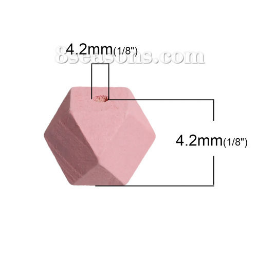 Picture of Hinoki Wood Spacer Beads Polygon Pink Faceted About 20mm x 20mm, Hole: Approx 4.2mm, 20 PCs