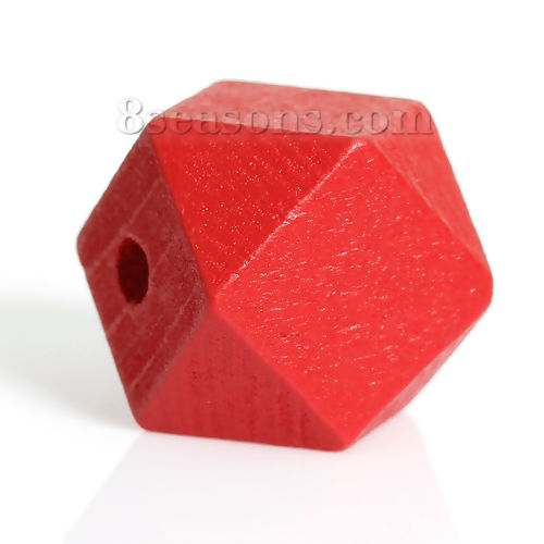 Immagine di Legno di Hinoki Separatori Perline Poligono Rosso Sfaccettato Circa 20mm x 20mm, Foro: Circa 4.2mm, 20 Pz