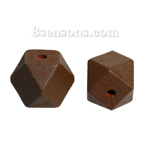 Picture of Hinoki Wood Spacer Beads Polygon Coffee Faceted About 20mm x 20mm, Hole: Approx 4.2mm, 20 PCs