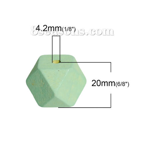 Picture of Hinoki Wood Spacer Beads Polygon Light Green Faceted About 20mm x 20mm, Hole: Approx 4.2mm, 20 PCs