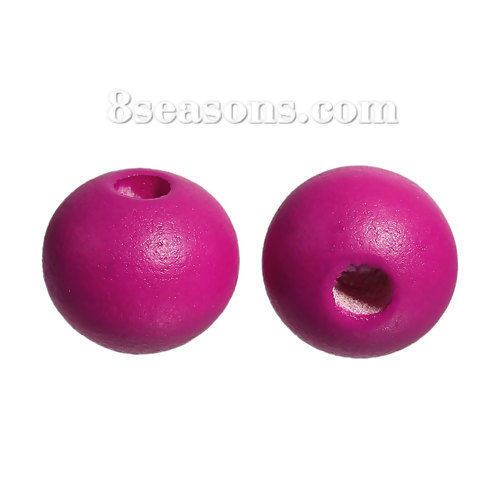Picture of Hinoki Wood Spacer Beads Round Fuchsia About 10mm Dia, Hole: Approx 3mm, 200 PCs