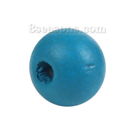 Natural Hinoki Wood Spacer Beads Round Peacock Blue About 10mm Dia, Hole: Approx 3mm, 200 PCs