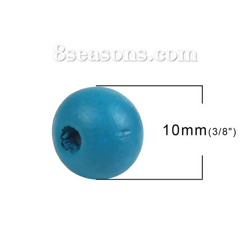 Picture of Hinoki Wood Spacer Beads Round Peacock Blue About 10mm Dia, Hole: Approx 3mm, 200 PCs