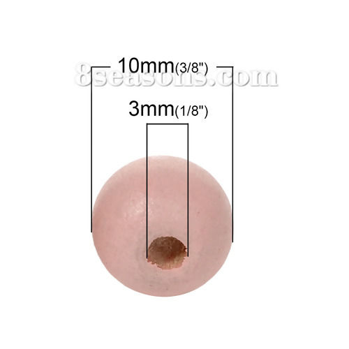 Picture of Hinoki Wood Spacer Beads Round Light Pink About 10mm Dia, Hole: Approx 3mm, 300 PCs