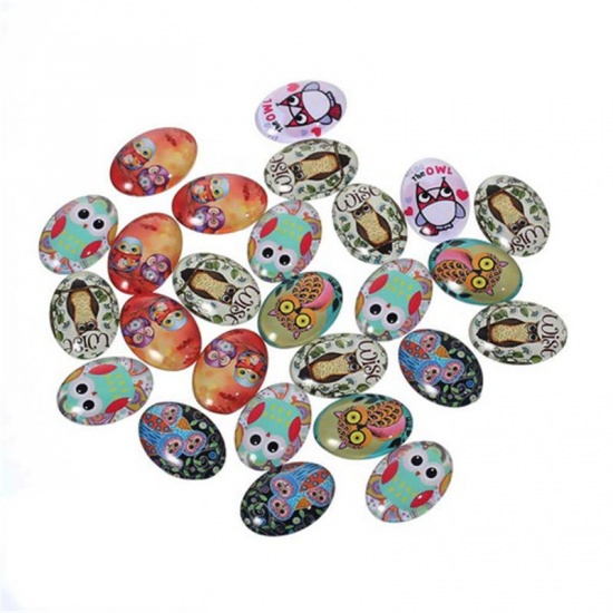 Immagine di Vetro Cupola Dome Seals Cabochon Tondo Flatback A Random Halloween Gufo Disegno Trasparente 12mm Dia, 10 Pz