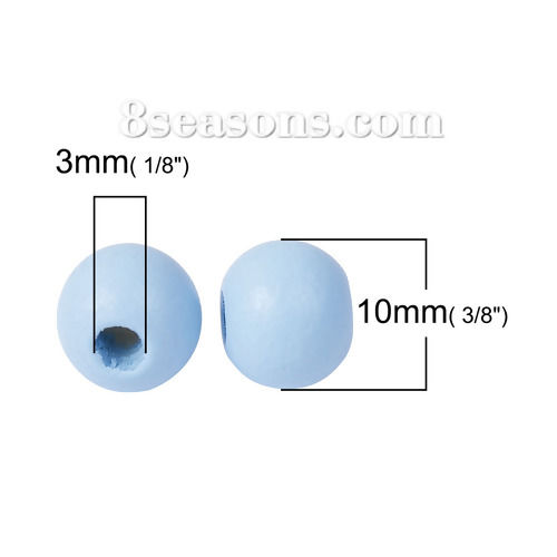 Picture of Wood Spacer Beads Round Blue About 10mm Dia, Hole: Approx 3mm, 100 PCs
