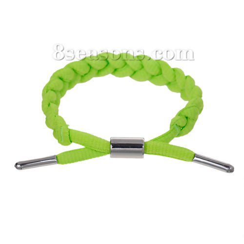 Picture of New Fashion Terylene Adjustable Braiding Shoelace Bracelet Neon Green With At Random Clasp 18.5cm(7 2/8") - 25.5cm(10") long, 1 Piece