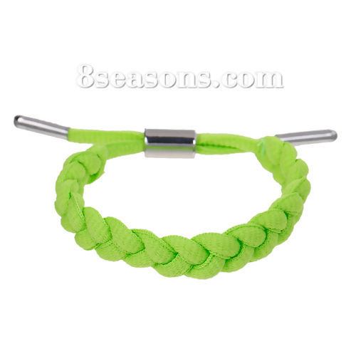 Picture of New Fashion Terylene Adjustable Braiding Shoelace Bracelet Neon Green With At Random Clasp 18.5cm(7 2/8") - 25.5cm(10") long, 1 Piece