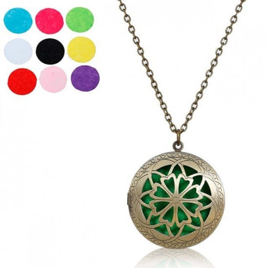 Picture of New Fashion Nonwovens Aromatherapy Essential Oil Diffuser Locket Necklace Round Gear Link Cable Chain Antique Silver Color At Random Refill Pad Without Essential Oil 42.5cm(16 6/8") - 42cm(16 4/8") long, 1 Piece