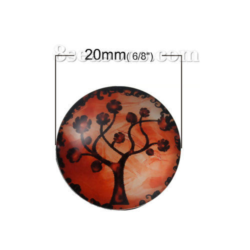 Image de Cabochon Dôme en Verre Rond Arbre de Vie Couleur au Hasard Transparent 20mm Dia, 10 Pcs