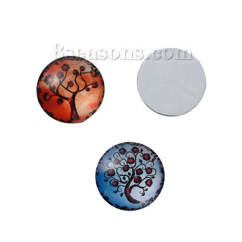 Image de Cabochon Dôme en Verre Rond Arbre de Vie Couleur au Hasard Transparent 20mm Dia, 10 Pcs