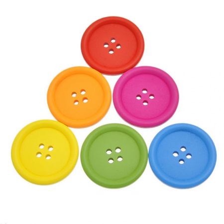 Natural Wood Sewing Buttons Scrapbooking 4 Holes Round At Random Mixed 4cm(1 5/8") Dia, 30 PCs