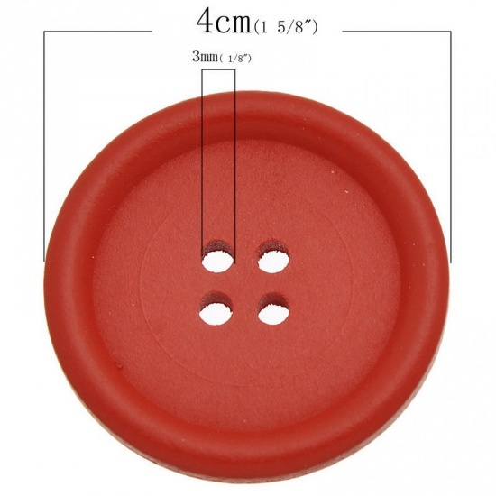 Picture of Wood Sewing Buttons Scrapbooking 4 Holes Round At Random Mixed 4cm(1 5/8") Dia, 30 PCs