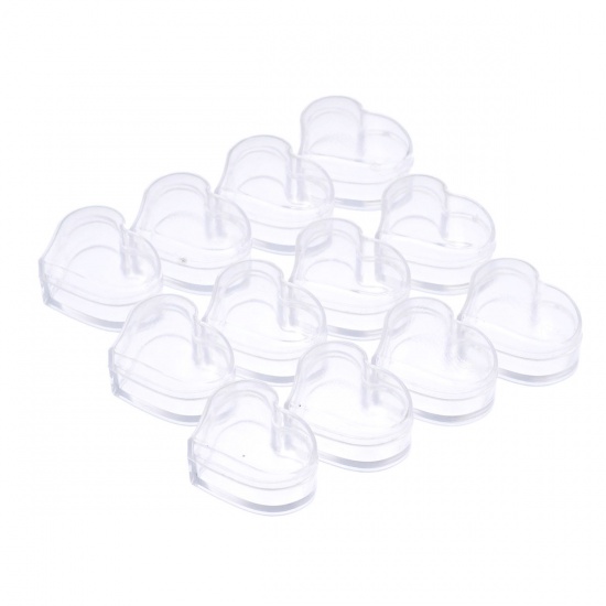 Picture of Plastic Beads Organizer Container Storage Box Heart Transparent 32mm x26mm(1 2/8" x1"), 1 Set (12 PCs)