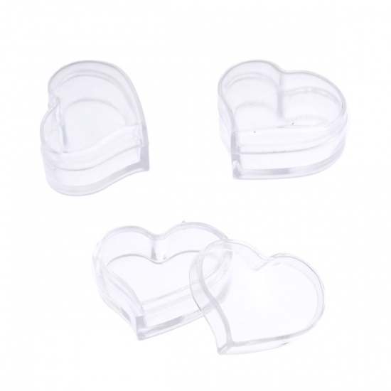 Picture of Plastic Beads Organizer Container Storage Box Heart Transparent 32mm x26mm(1 2/8" x1"), 1 Set (12 PCs)