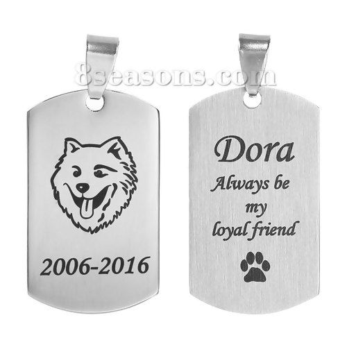 Picture of 1 Piece 304 Stainless Steel Blank Stamping Tags Pendants Rectangle Silver Tone Double-sided Polishing 50mm x 27.5mm