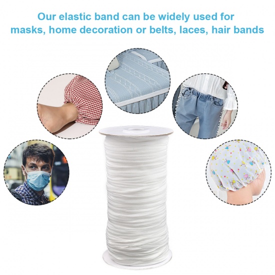 Picture of White - (3mm/200 Yards) Stretchy Braiding Elastic Cords Mask Rope Elastic Bands For Sewing Crafting and Mask Making