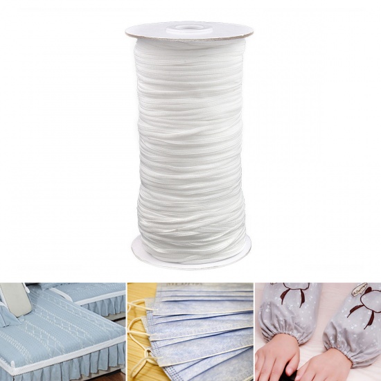 Immagine di White - (3mm/200 Yards) Stretchy Braiding Elastic Cords Mask Rope Elastic Bands For Sewing Crafting and Mask Making