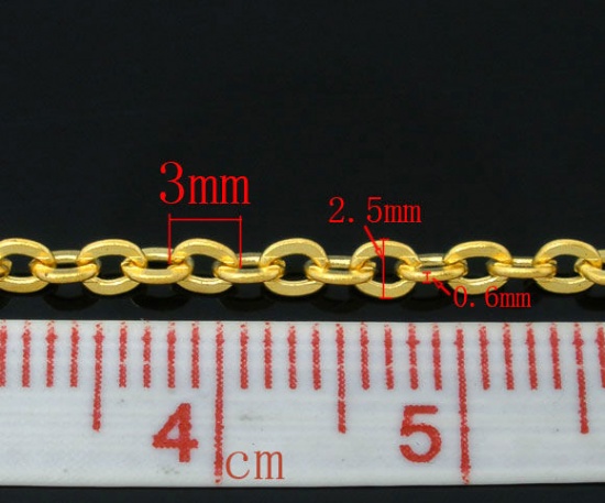 Immagine di Lega di Ferro Cavo Catena Accessori Oro Placcato 3x2.5mm, 200 M
