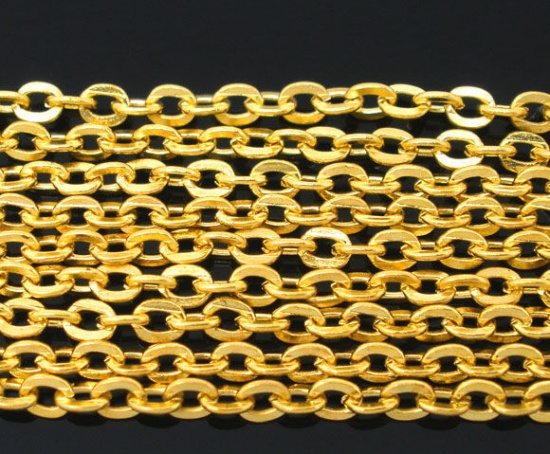 Immagine di Lega di Ferro Cavo Catena Accessori Oro Placcato 3x2.5mm, 200 M