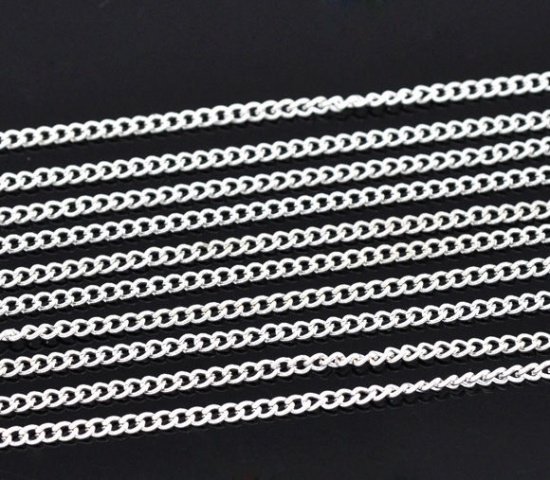 Picture of Iron Based Alloy Open Link Curb Chain Findings Silver Plated 3x2.2mm(1/8"x1/8"), 100 M