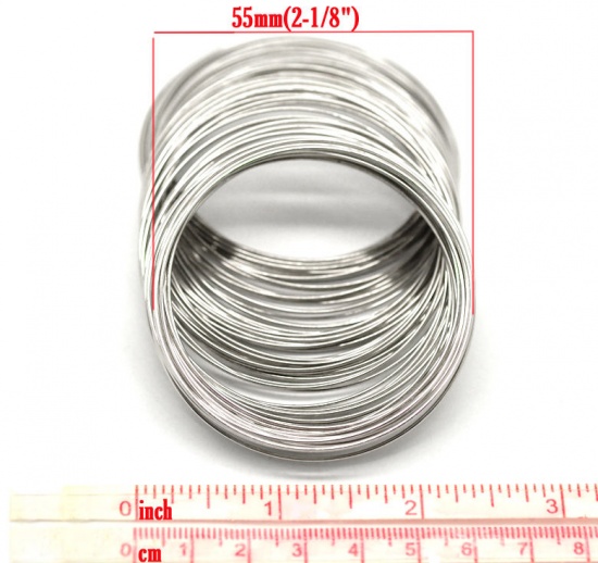 Picture of Steel Wire Beading Wire Bracelets Components Silver Tone 0.8mm, 5.5cm-6cm Dia, 2000 Loops