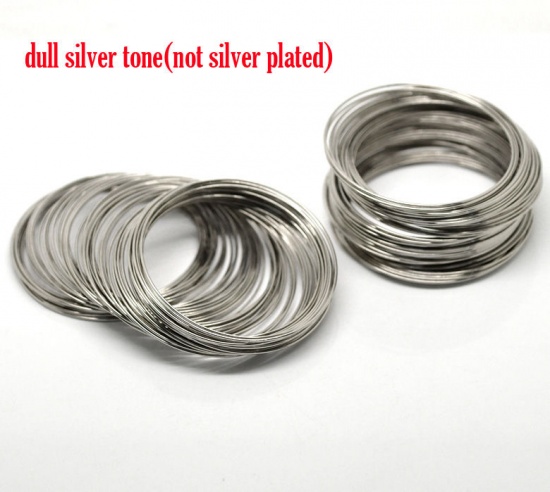 Picture of Steel Wire Beading Wire Bracelets Components Silver Tone 0.8mm, 5.5cm-6cm Dia, 2000 Loops
