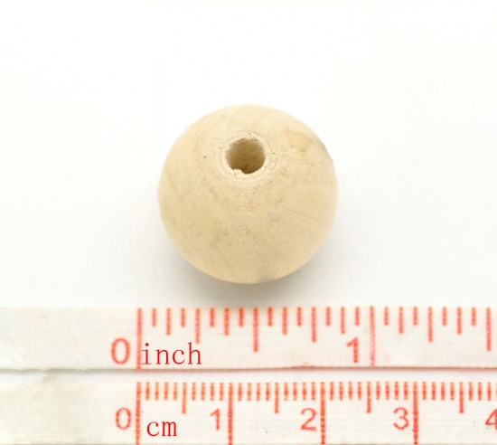 Picture of Natural Hinoki Wood Beads Ball 20mm Dia. - 19mm Dia., Hole: Approx 5.5mm-3.8mm, 500 PCs
