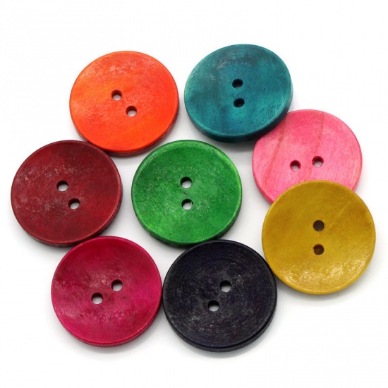Picture of Wood Sewing Button Scrapbooking Round At Random Mixed 2 Holes 3cm(1 1/8") Dia, 500 PCs