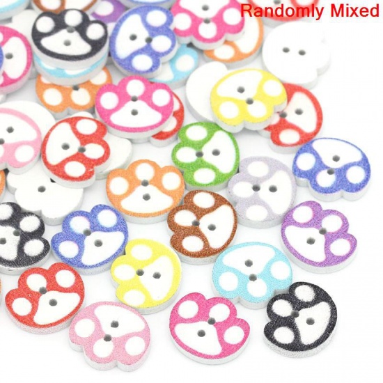 Picture of Wood Sewing Button Scrapbooking Dog's Paw At Random Mixed 2 Holes 14mm( 4/8") x 16mm( 5/8"), 1000 PCs