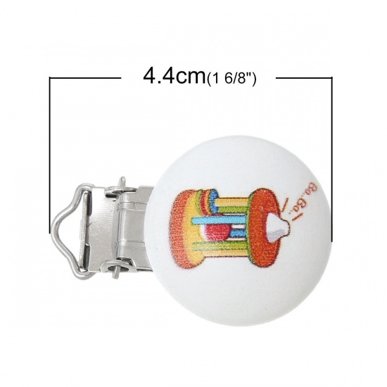 Picture of Wood Baby Pacifier Clip Round At Random Mixed Baby Series Pattern 4.4cm(1 6/8") x 3cm(1 1/8"), 25 PCs