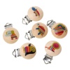 Picture of Wood Baby Pacifier Clip Round At Random Mixed Animal Pattern 43mm(1 6/8") x 29mm(1 1/8"), 25 PCs
