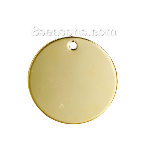 Immagine di 304 Acciaio Inossidabile Ciondoli Tondo Oro Placcato Modifiche in bianco di timbratura Un Lato 30mm Dia, 10 Pz