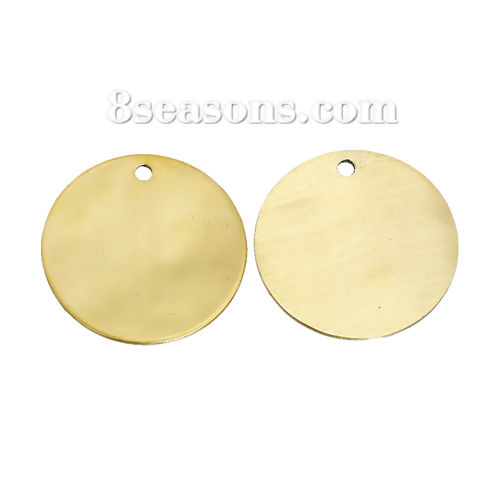 Picture of 304 Stainless Steel Pendants Round Gold Plated Blank Stamping Tags One Side 30mm Dia., 10 PCs