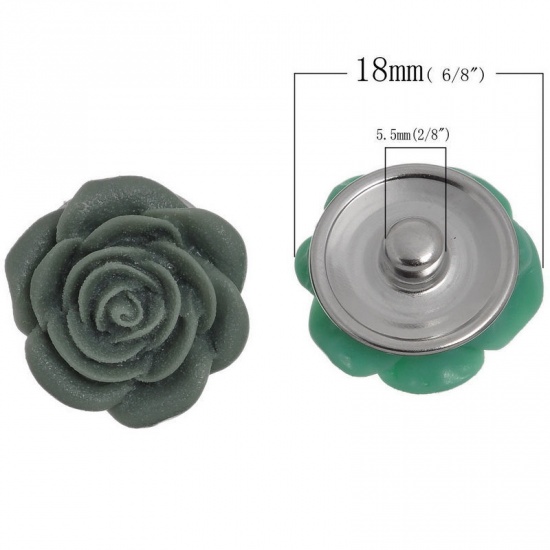 Picture of Resin Snap Buttons Rose Flower Silver Tone At Random Mixed Fit Snap Button Bracelets 21mm( 7/8") x 11mm( 3/8"), Knob Size: 5.5mm( 2/8"), 60 PCs