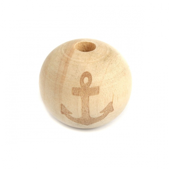 Picture of Wood Spacer Beads Round Natural Anchor About 20mm Dia., Hole: Approx 4.1mm, 500 PCs
