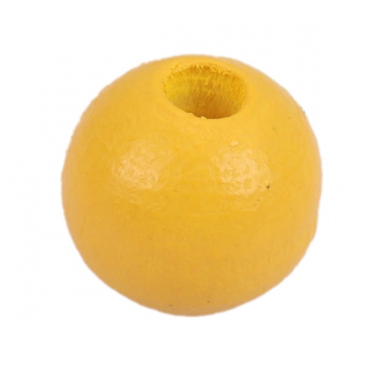 ウッド ビーズ 円形 黄色 約 16mm直径、 穴：約 4.3mm、 500 個 の画像