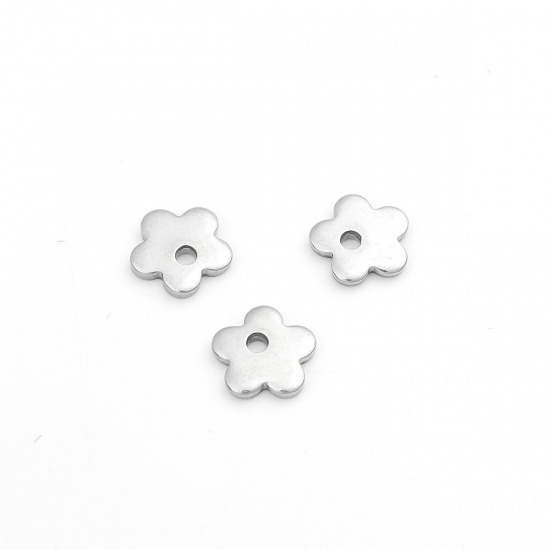 Picture of 304 Stainless Steel Charms Silver Tone Flower 7mm x 7mm, 100 PCs