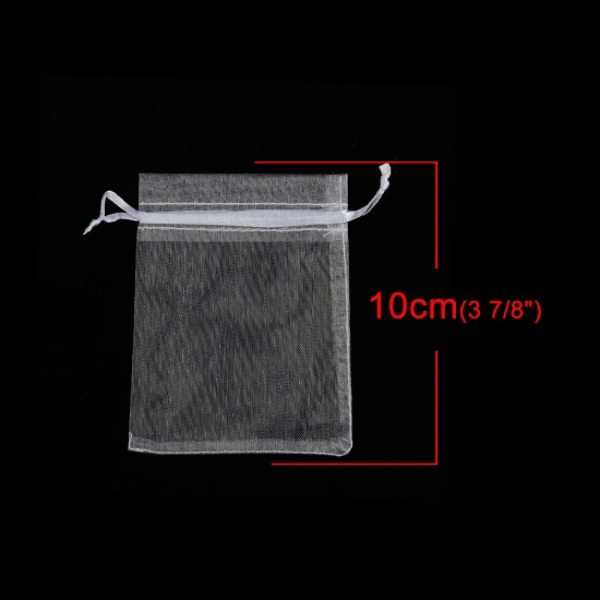 Picture of Wedding Gift Organza Jewelry Bags Drawstring Rectangle White 10cm x8cm(3 7/8" x3 1/8"), (Usable Space: 8x8cm) 300 PCs