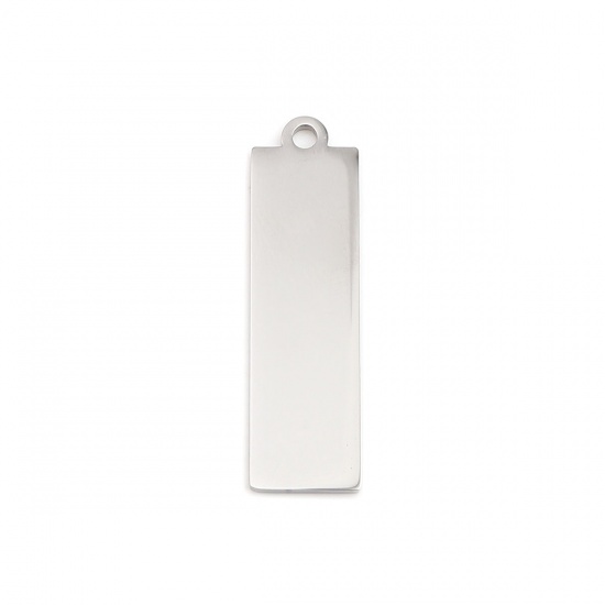 Picture of 10 PCs 304 Stainless Steel Blank Stamping Tags Pendants Rectangle Silver Tone Double-sided Polishing 40mm x 11mm