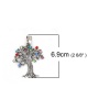 Picture of Zinc Based Alloy Pendants Tree Antique Silver Color Multicolor Rhinestone 69mm x 50mm, 1 Piece
