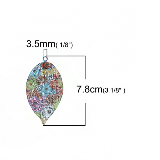 Picture of Brass Enamel Painting Pendants Multicolor Leaf Spiral Filigree Stamping 78mm x 42mm, 1 Piece                                                                                                                                                                  