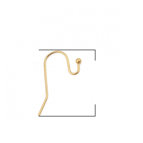 Picture of Brass Ear Wire Hooks Earring Findings 18K Real Gold Plated 21mm x 11mm, Post/ Wire Size: (21 gauge), 2 PCs                                                                                                                                                    