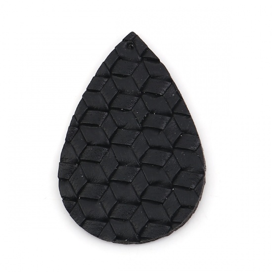 Picture of PU Leather Pendants Drop Black 56mm x 38mm, 2 PCs