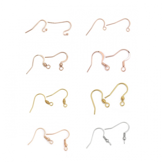 Picture of 304 Stainless Steel Ear Wire Hooks Earring Findings Silver Tone W/ Loop 22mm x 20mm, Post/ Wire Size: (21 gauge), 10 PCs