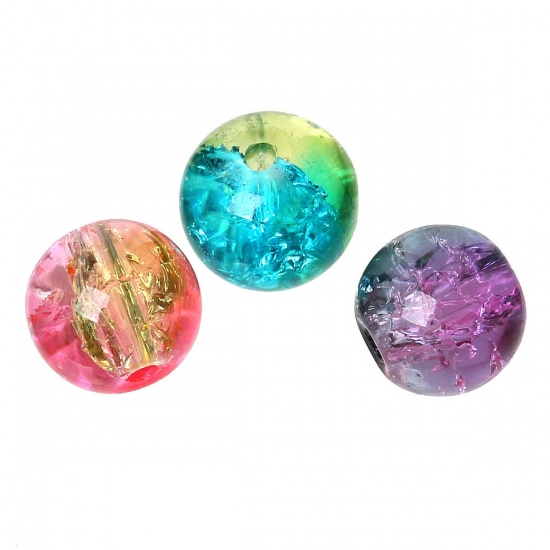 Picture of Glass Loose Beads Round At Random Mixed Crackle About 8mm Dia, Hole: Approx 1.2mm, 50 PCs