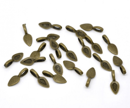 Picture of Zinc metal alloy Bails Beads Leaf Antique Bronze Spot Pattern 21mm( 7/8") x 8mm( 3/8"), 15 PCs