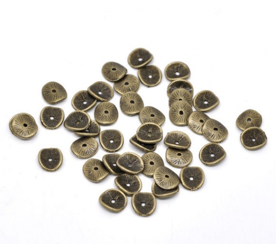 Picture of Zinc Based Alloy Wavy Spacer Beads Disc Antique Bronze About 10mm x 9mm, Hole:Approx 1mm, 20 PCs