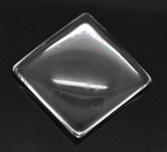 Picture of Transparent Glass Dome Seals Cabochons Square Flatback Clear 25mm(1") x 25mm(1"), 2 PCs
